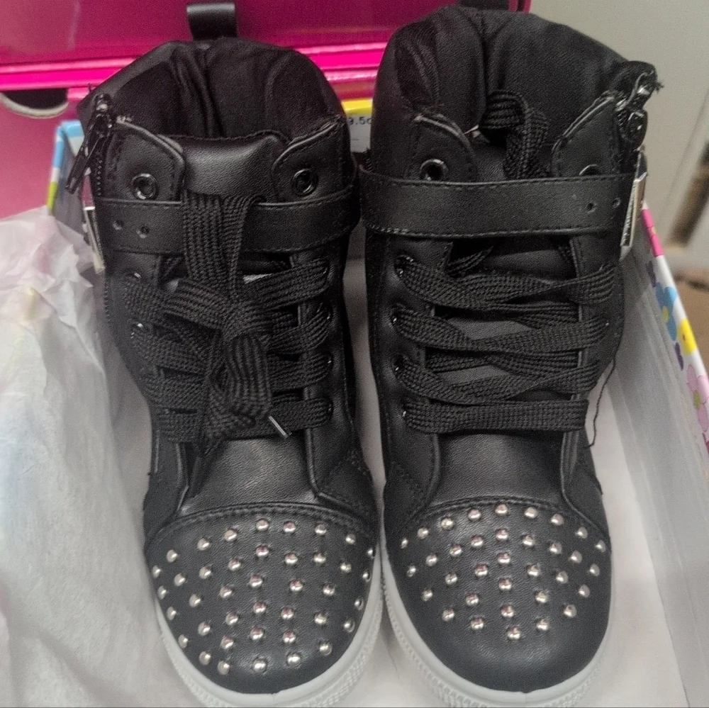 Stylish Black Kids Shoes with Studded Design Size 12